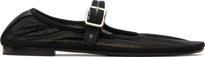 Sandy Liang SSENSE Exclusive Black Mary Jane Mesh Ballerina Flats