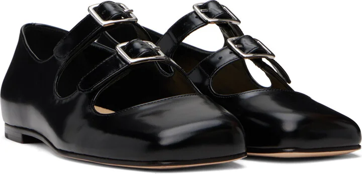 Sandy Liang SSENSE Exclusive Black MJ Double Strap Ballerina Flats - Image 4