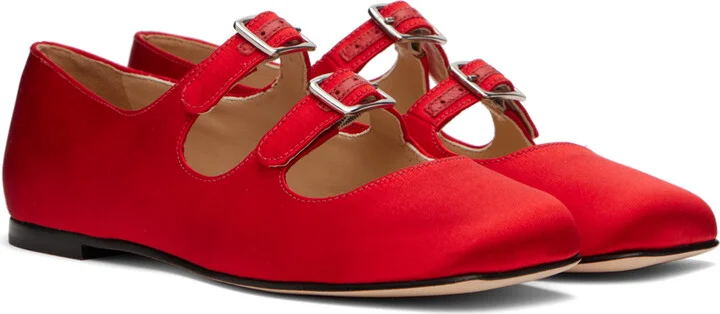 Sandy Liang SSENSE Exclusive Red MJ Double Strap Ballerina Flats - Image 4