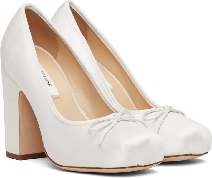 Sandy Liang White Pointe 100 Satin Heels - Image 4