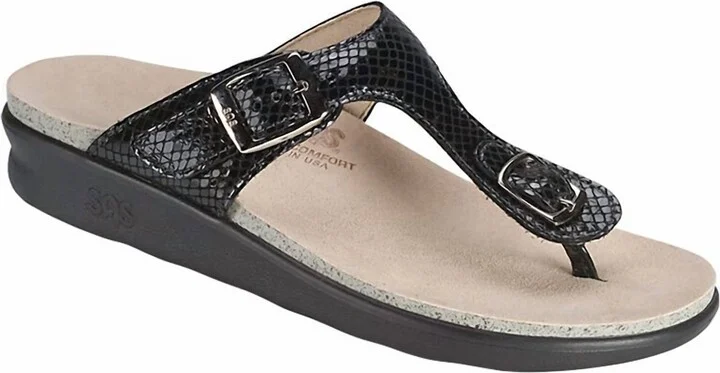 Sanibel T-Strap Slide Sandal In Black Snake