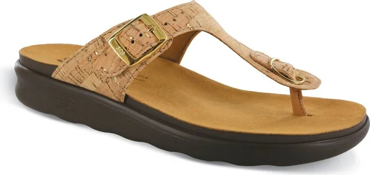 Sanibel T-Strap Slide Sandal In Golden Cork