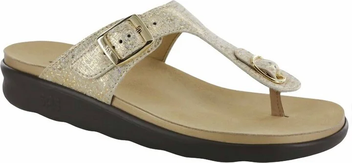 Sanibel T-Strap Slide Sandal In Shiny Gold