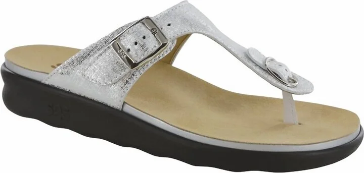 Sanibel T-Strap Slide Sandal In Shiny Silver