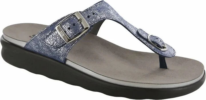 Sanibel T-Strap Slide Sandal In Silver Blue