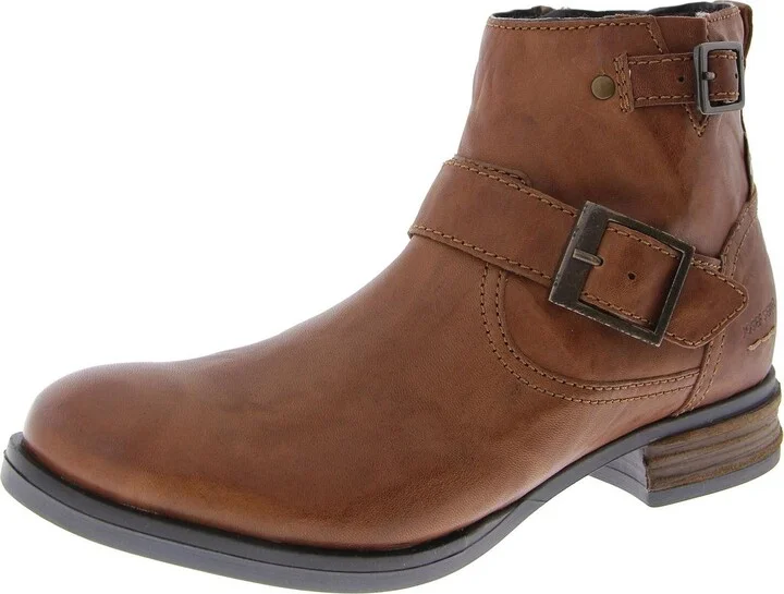 Sanja 16 Womens Leather Buckle Ankle Boots
