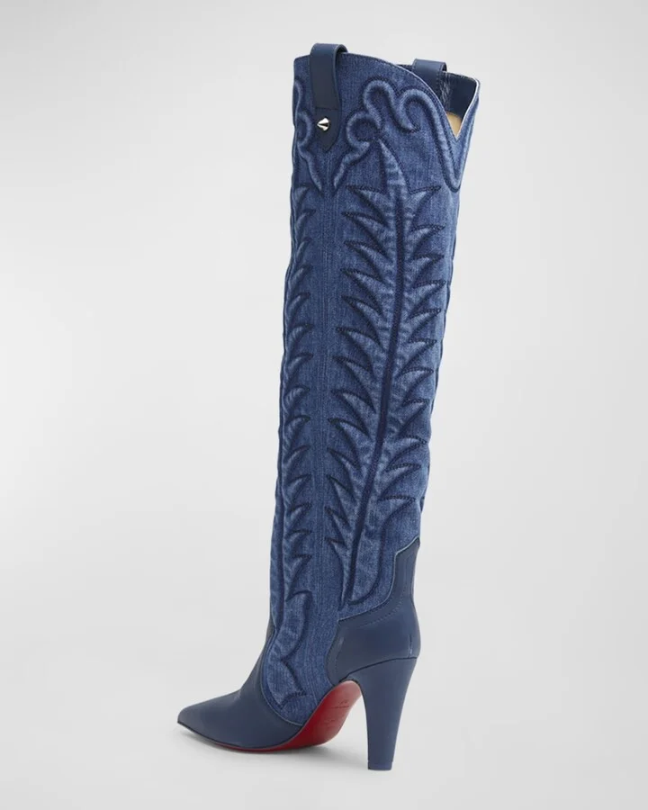 Santia Denim Stitch Red Sole Knee Boots - Image 3
