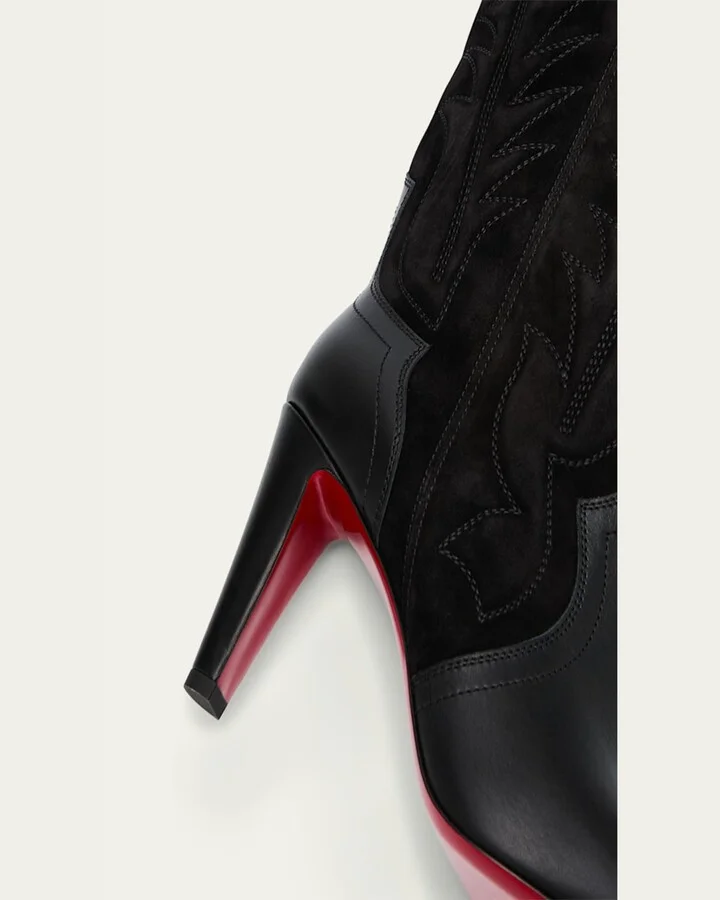 Santia Mixed Leather Suede Knee-High Red Sole Western Boots - Image 2