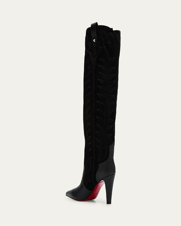 Santia Mixed Leather Suede Knee-High Red Sole Western Boots - Image 5