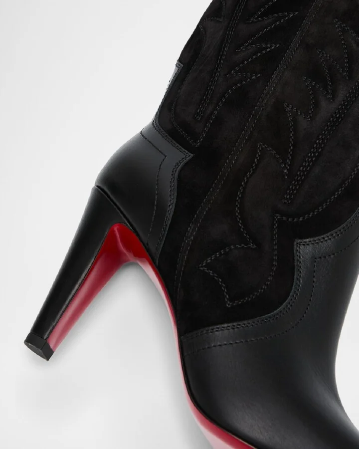 Santia Mixed Leather Suede Knee-High Red Sole Western Boots - Image 2