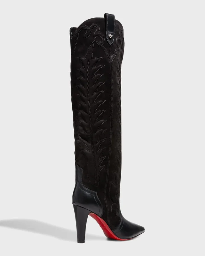 Santia Mixed Leather Suede Knee-High Red Sole Western Boots - Image 4