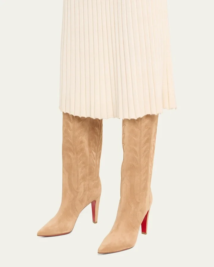 Santia Suede Knee-High Red Sole Western Boots - Image 2