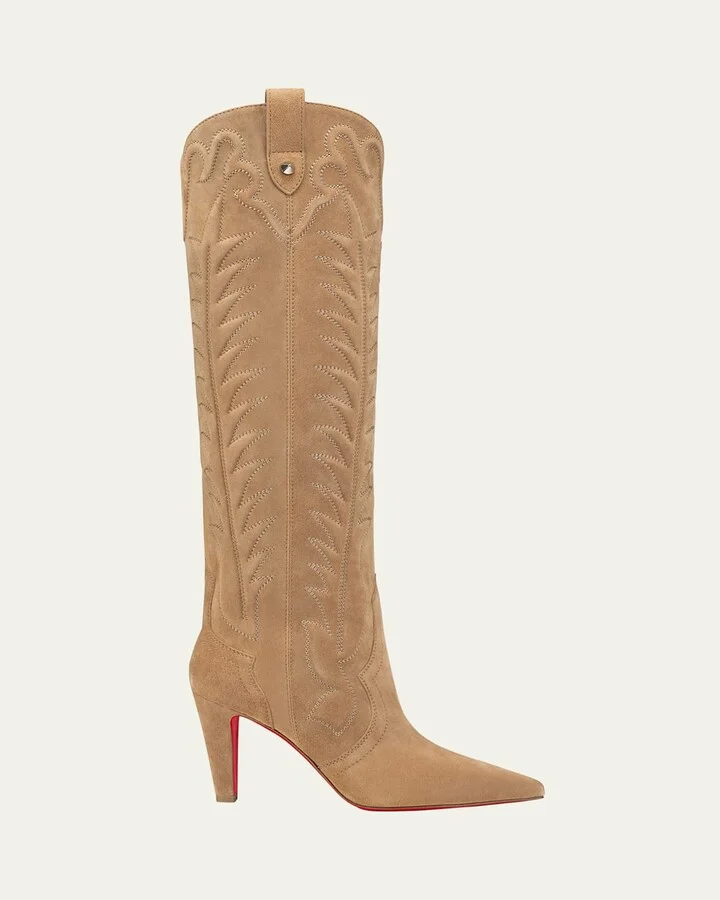 Santia Suede Knee-High Red Sole Western Boots