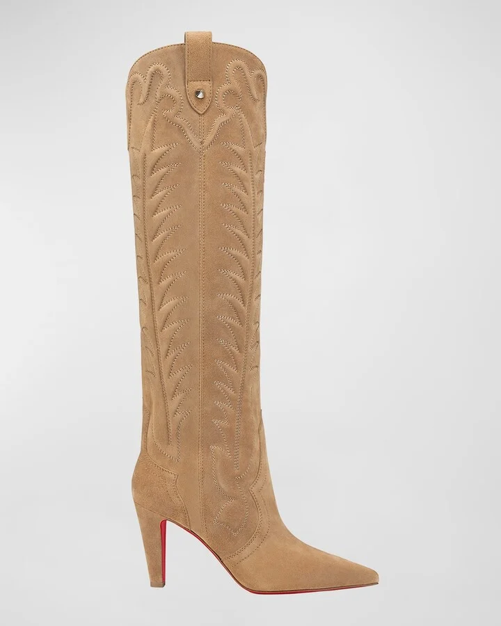 Santia Suede Knee-High Red Sole Western Boots