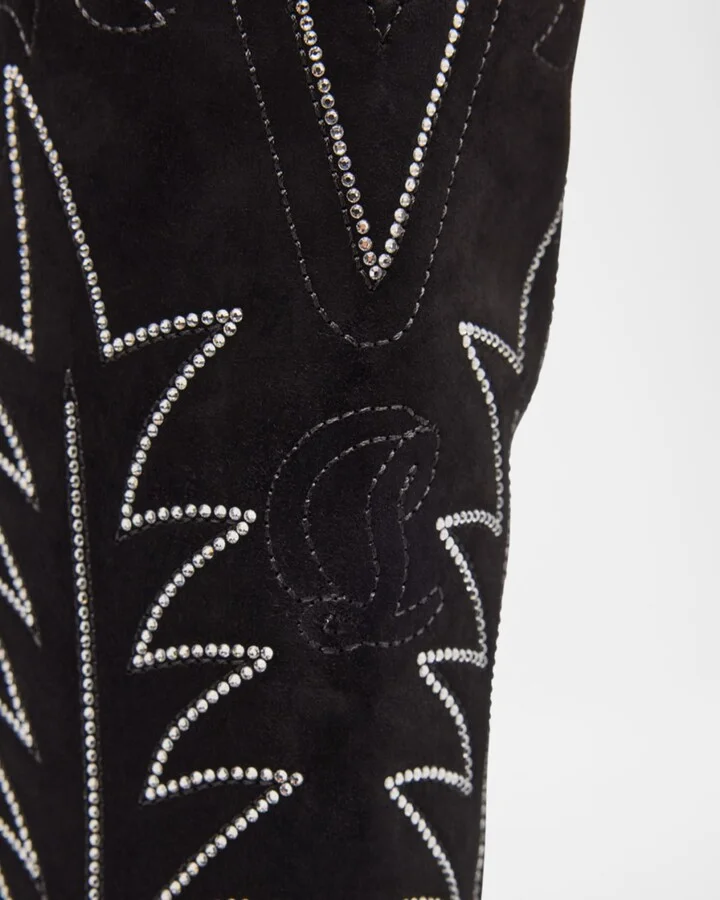 Santia Suede Strass Knee-High Red Sole Western Boots - Image 8
