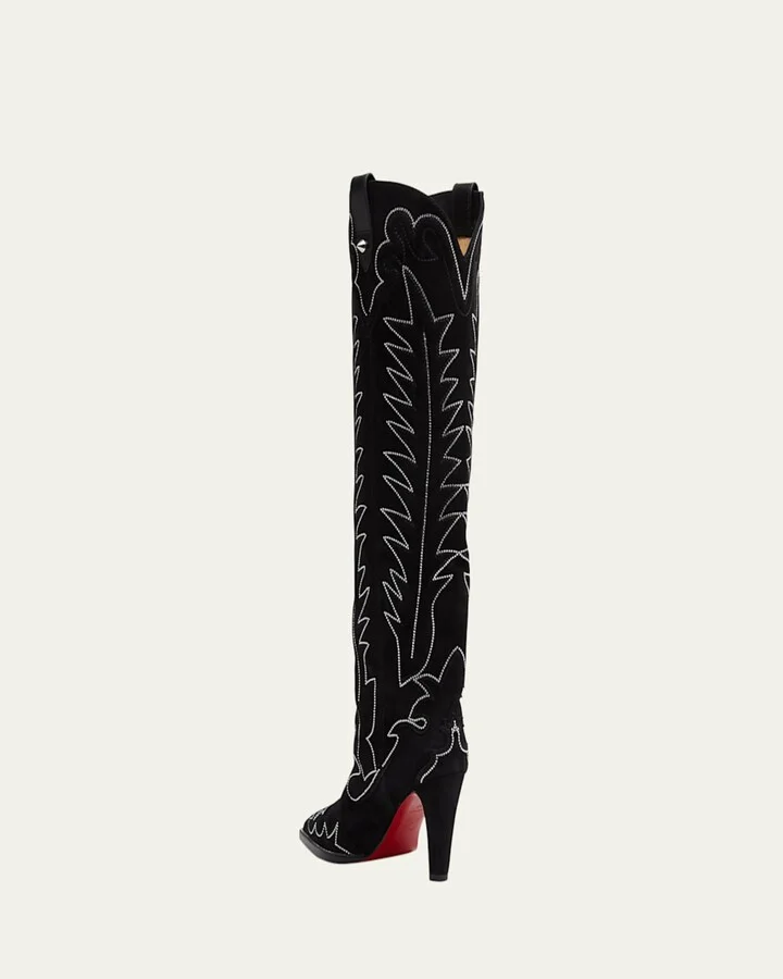 Santia Suede Strass Knee-High Red Sole Western Boots - Image 2