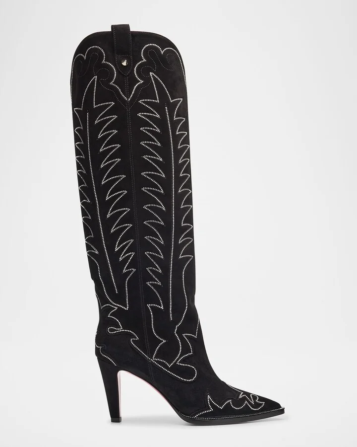 Santia Suede Strass Knee-High Red Sole Western Boots