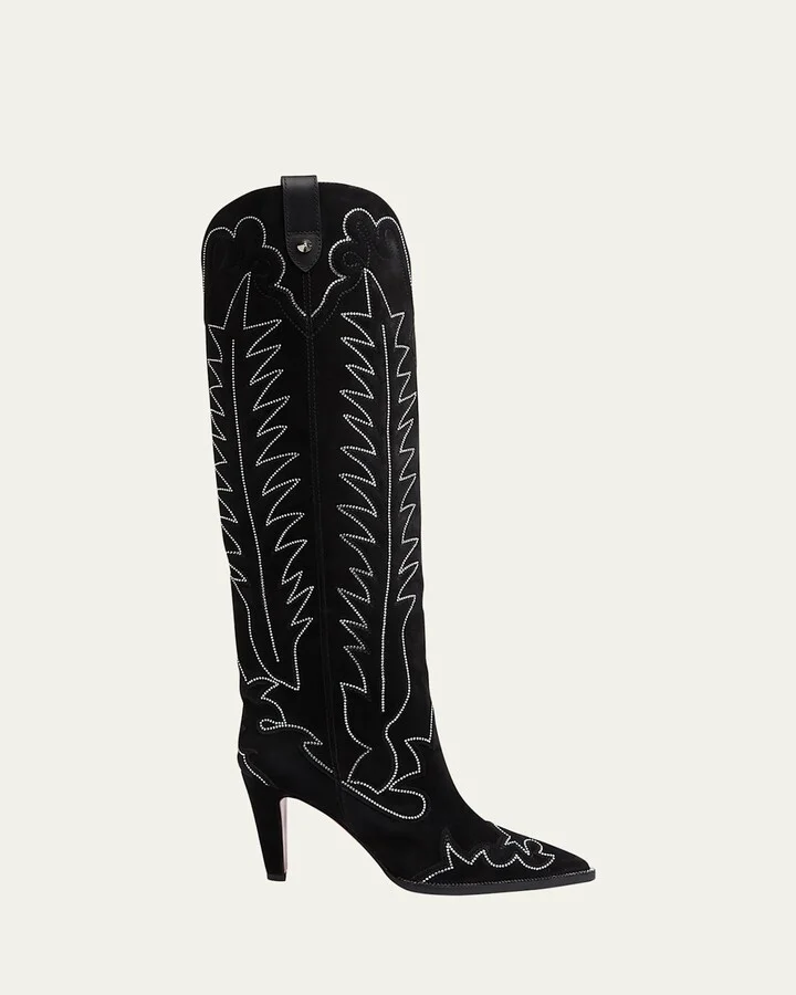 Santia Suede Strass Knee-High Red Sole Western Boots