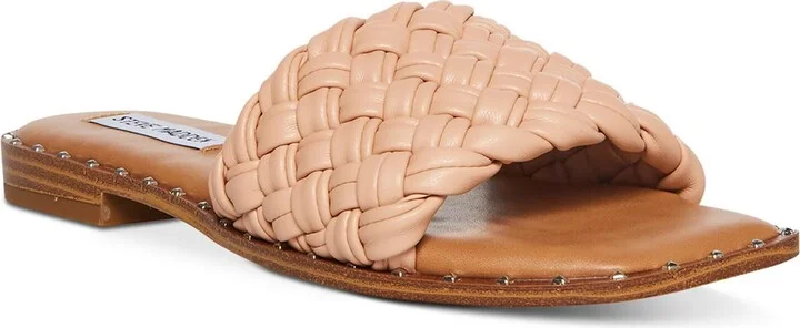 Santina Womens Faux Leather Woven Slide Sandals