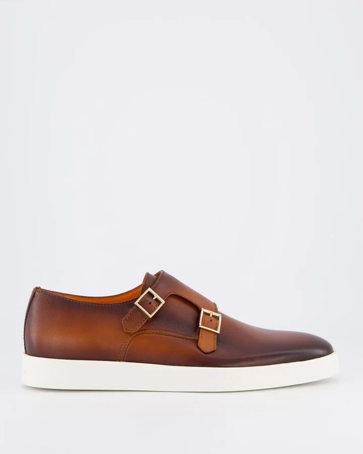 Santoni Almond Toe Double-Buckled Loafers