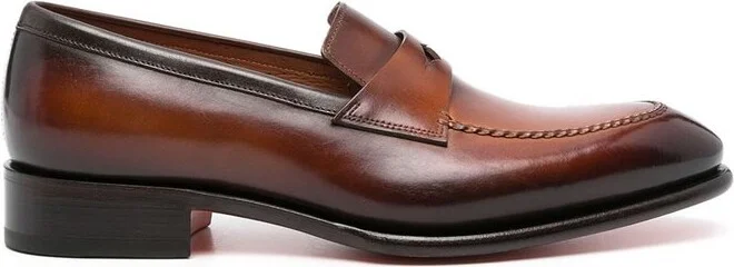 Santoni Almond Toe Slip-On Loafers