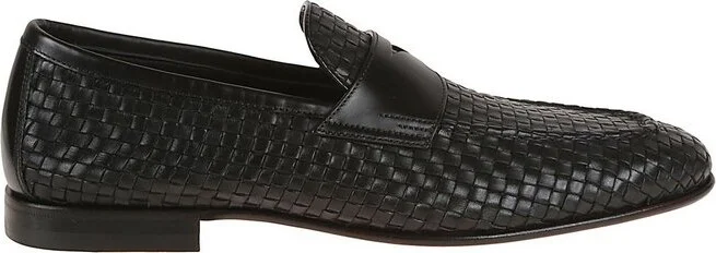 Santoni Almond-Toe Woven Penny Loafers