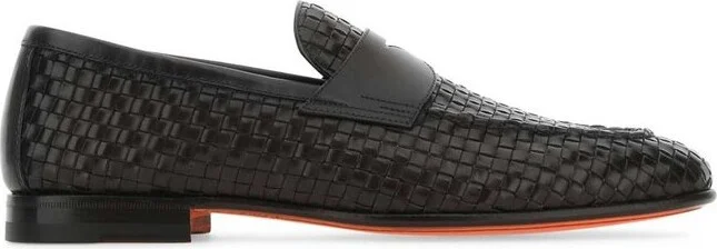 Santoni Almond Toe Woven Penny Loafers