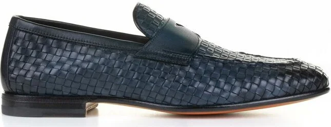 Santoni Almond Toe Woven Penny Loafers