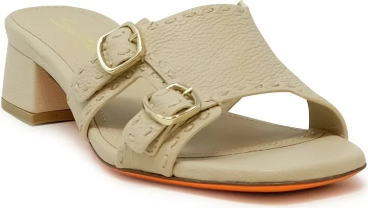 Santoni Beige Leather Backless Sandal - Image 2