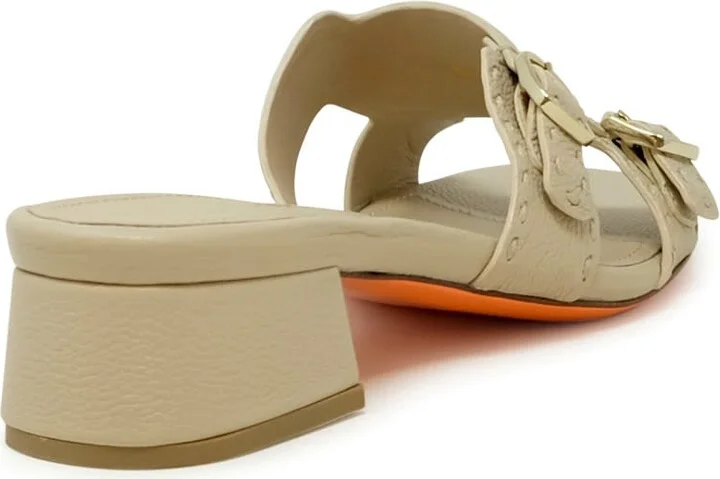 Santoni Beige Leather Backless Sandal - Image 3