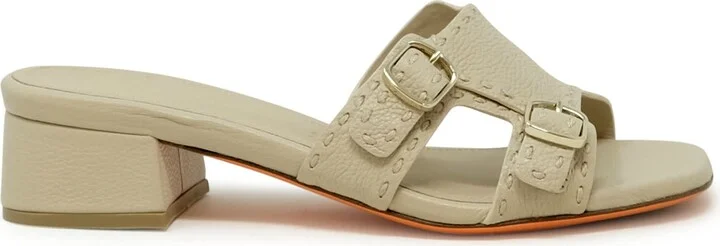 Santoni Beige Leather Backless Sandal