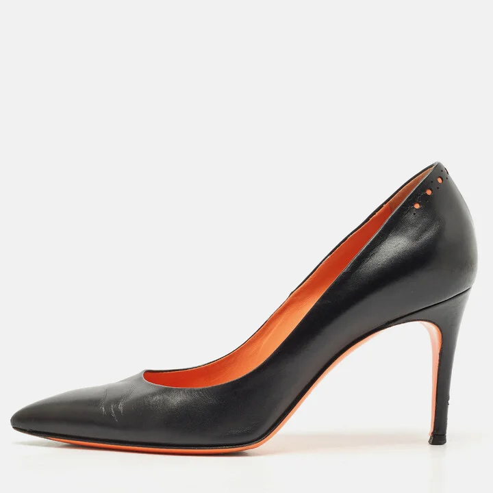 Santoni Black Leather Pointed Toe Pumps Size 36.5