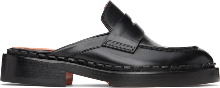 Santoni Black Strap Loafers