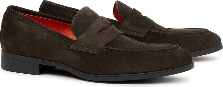 Santoni Blooming Brown Suede Penny Loafers - Image 2