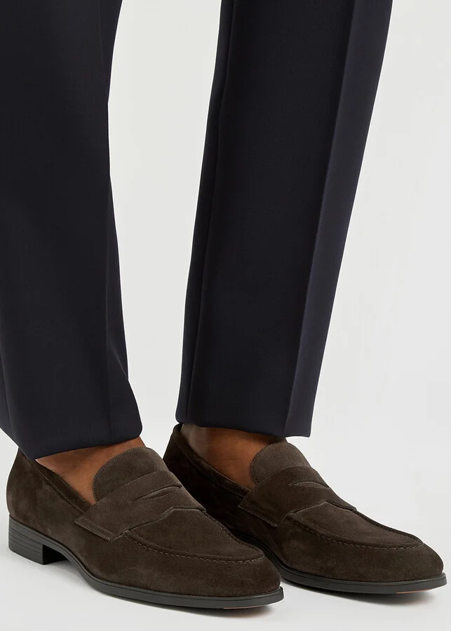 Santoni Blooming Brown Suede Penny Loafers - Image 5