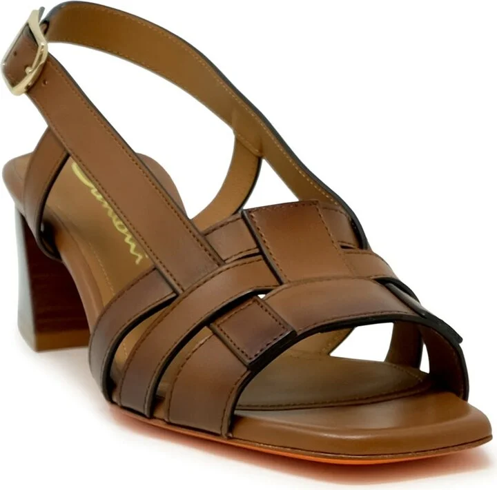 Santoni Brown Leather Slingback Sandal - Image 2