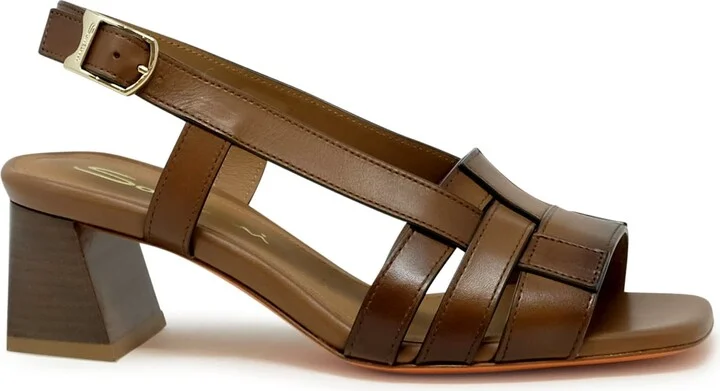 Santoni Brown Leather Slingback Sandal