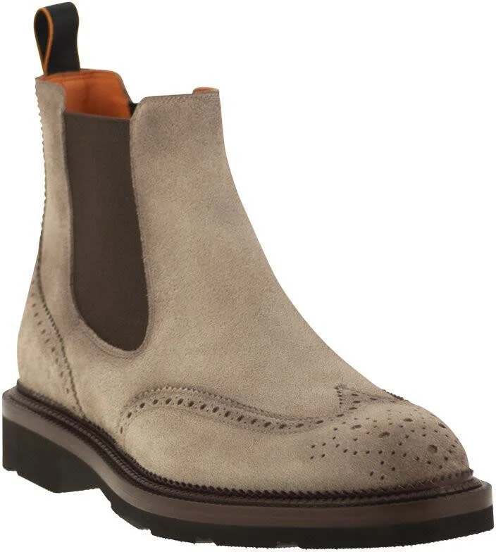 Santoni Chelsea Brogue Suede Ankle Boot - Image 2