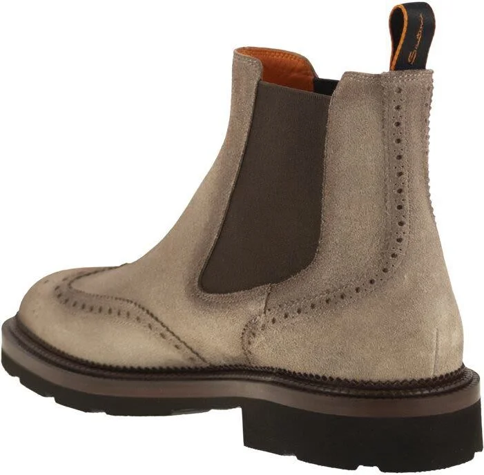 Santoni Chelsea Brogue Suede Ankle Boot - Image 3