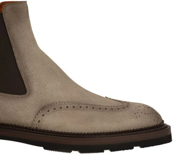 Santoni Chelsea Brogue Suede Ankle Boot - Image 6