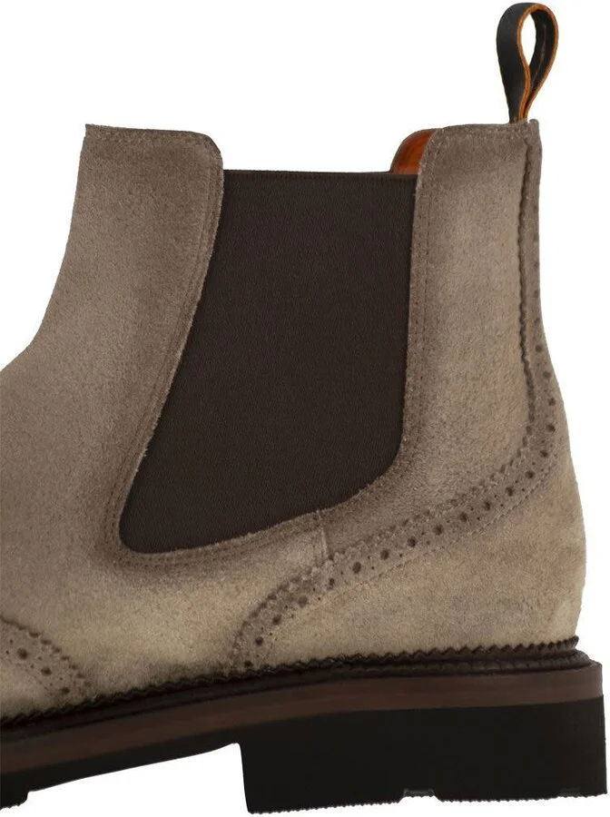 Santoni Chelsea Brogue Suede Ankle Boot - Image 7