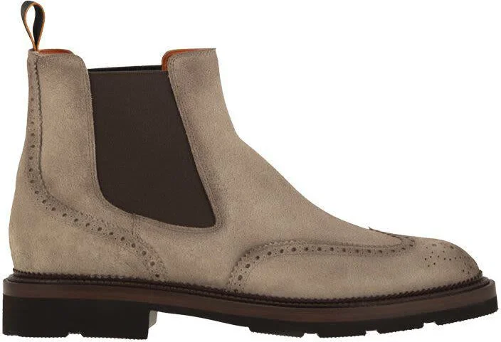 Santoni Chelsea Brogue Suede Ankle Boot