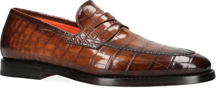 Santoni Crocodile Leather Carlos Penny Loafers - Image 3