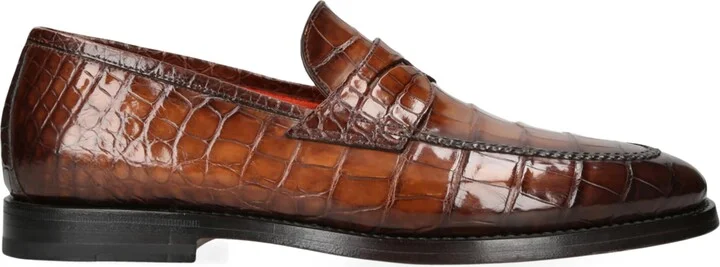 Santoni Crocodile Leather Carlos Penny Loafers