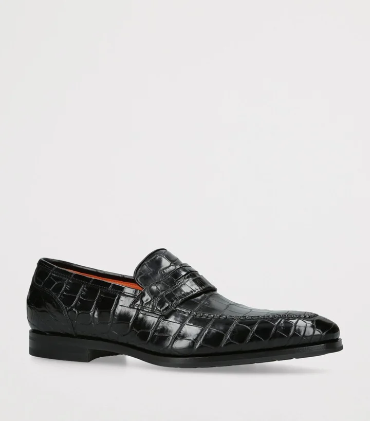 Santoni Crocodile Leather Derby Loafers - Image 3