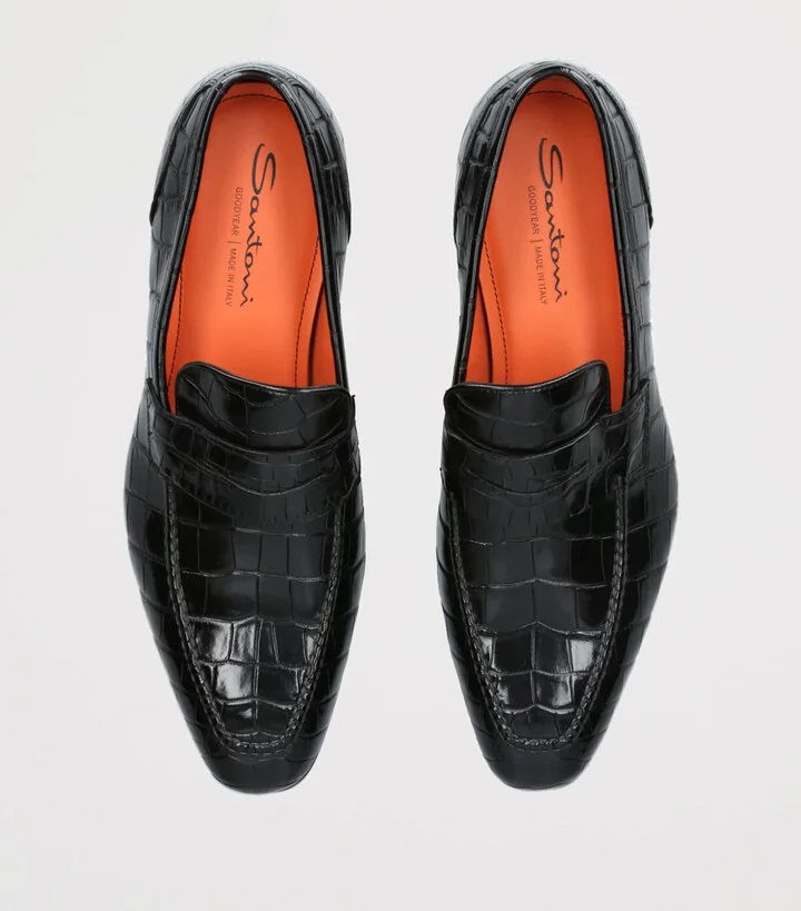 Santoni Crocodile Leather Derby Loafers - Image 4
