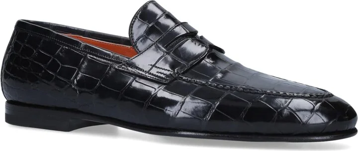 Santoni Crocodile Penny Loafers