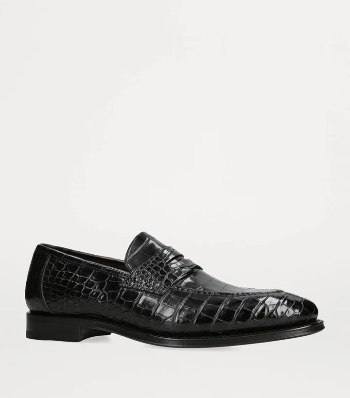 Santoni Crocodile Skin Duke Penny Loafers - Image 3