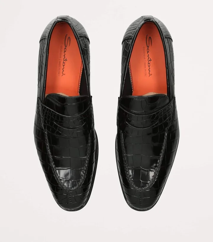 Santoni Crocodile Skin Duke Penny Loafers - Image 4