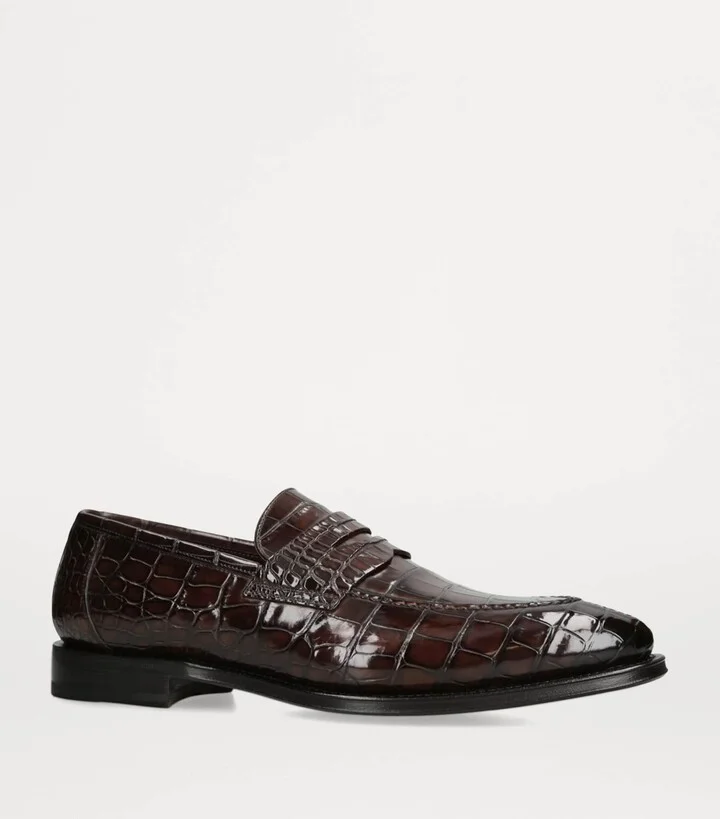 Santoni Crocodile Skin Duke Penny Loafers - Image 3